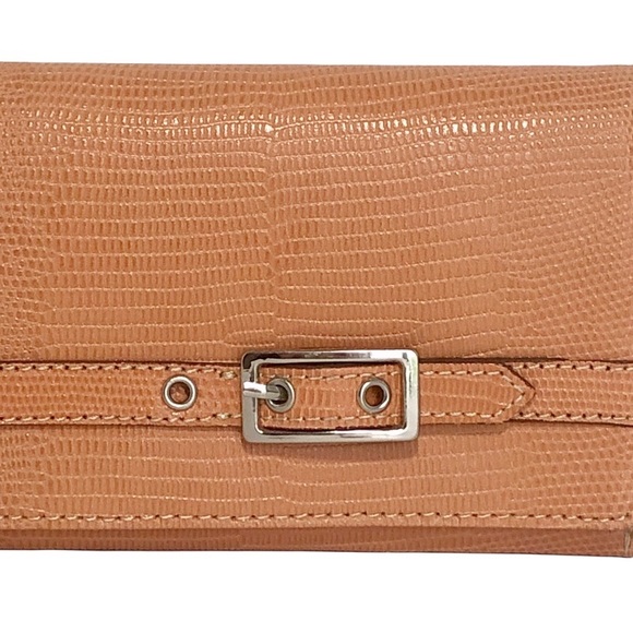MAXX NY WOMEN'S LARGE FLAP WALLET ORANGE EMBOSSED GENUINE LEATHER (NWT) - Picture 3 of 11